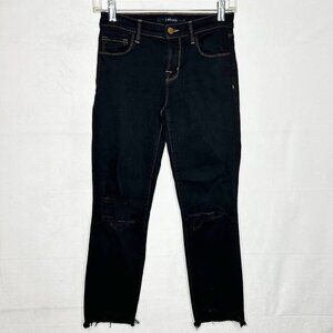 J Brand Mid-Rise Straight Crop Dark Wash Black Distressed Jeans Size 24 (24x25)
